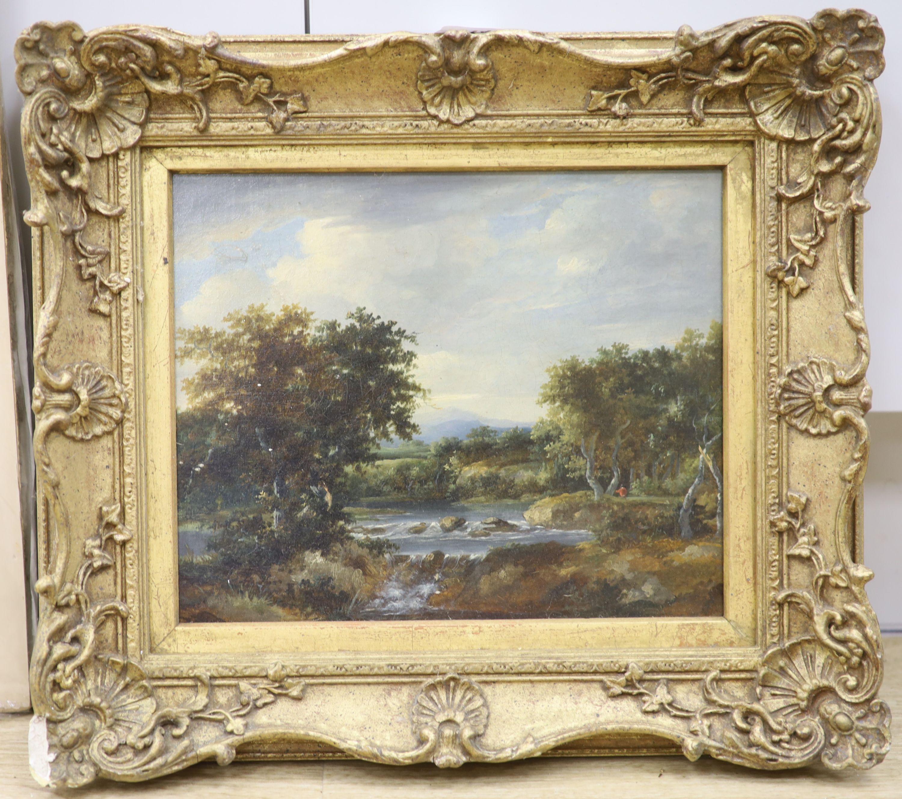 Edward Charles Williams (1807-1881), oil on canvas, Stepping stones across the river, 23 x 28.5cm